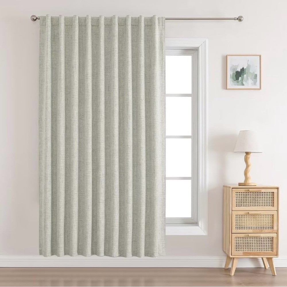 Joydeco Light Beige Faux Linen Room Darkening Curtains (Set of 2) NWT